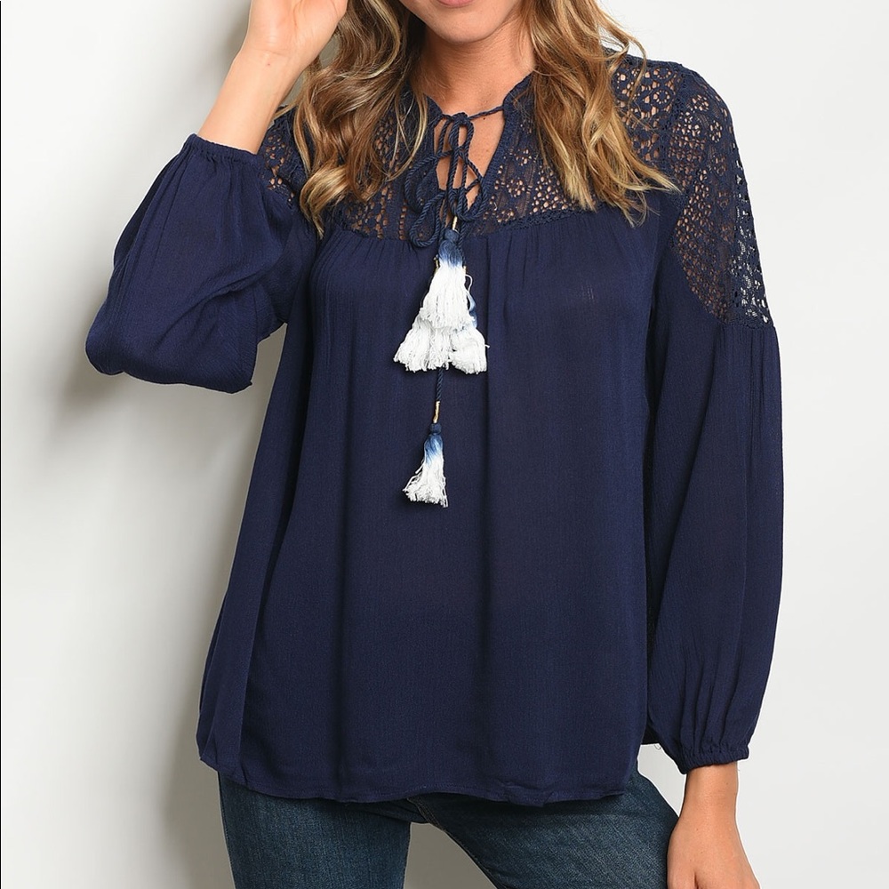 Navy Lace Top